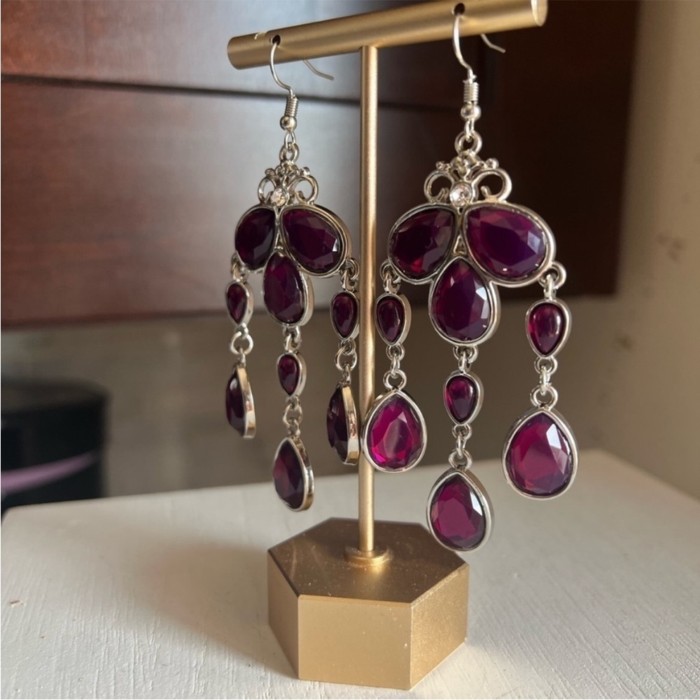 Vintage Purple and Pink Chandelier Earrings - Picture 2 of 5